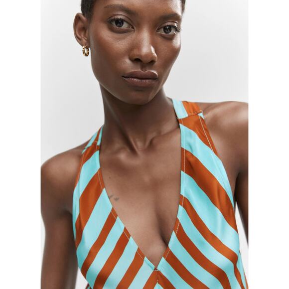 MANGO Striped Satin Crossover Maxi Dress NWT 🧡 - Picture 14 of 16